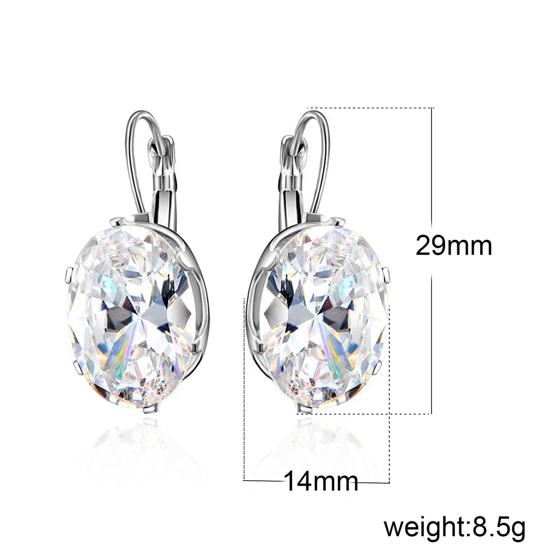 Trendy Girls Big Stone Silver Crystal Earrings