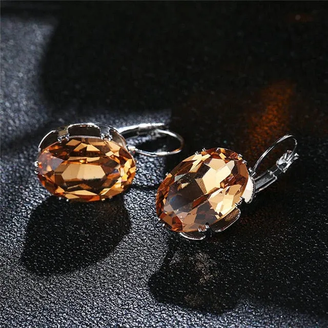 Trendy Girls Big Stone Silver Crystal Earrings