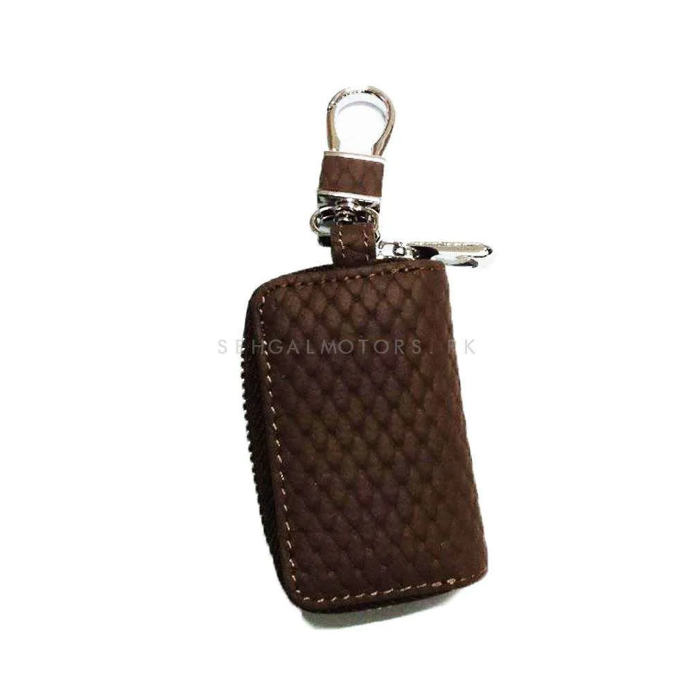 Universal Zipper Leather Key Cover Brown Style B Pouch