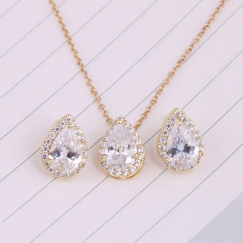 Water Drop Gemstone Necklace & Earrings Set